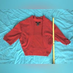 WHBM rich burgundy cropped short sleeve shoulder cardigan sweater